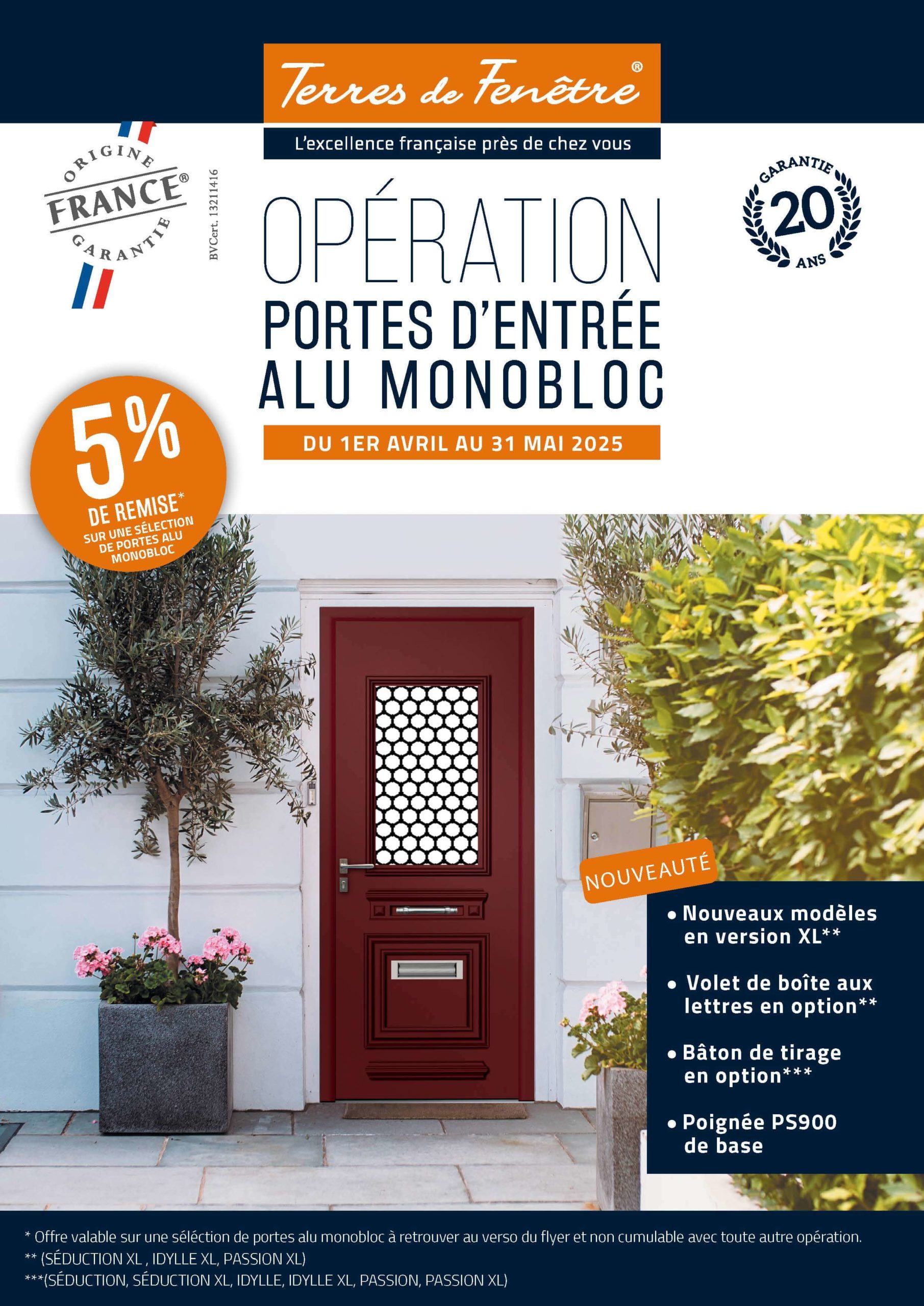 5% de remise|Opération portes d’entrée Alu Monobloc